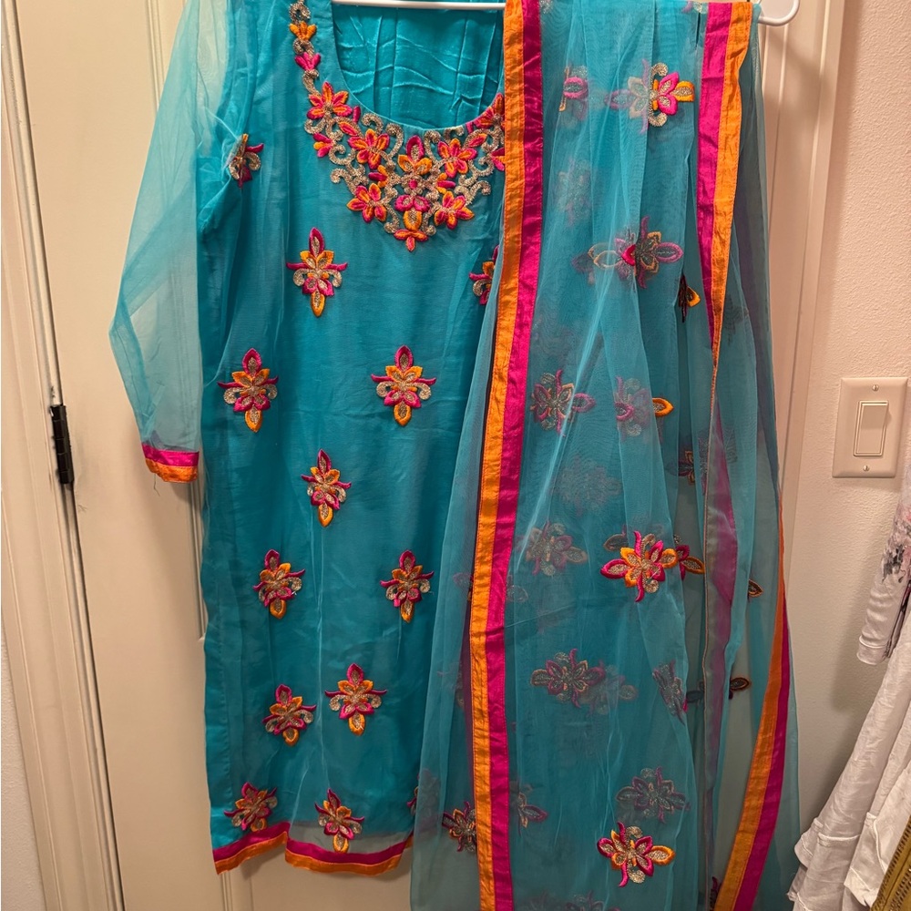 Gorgeous Embroidered blue Kurta with Dupatta